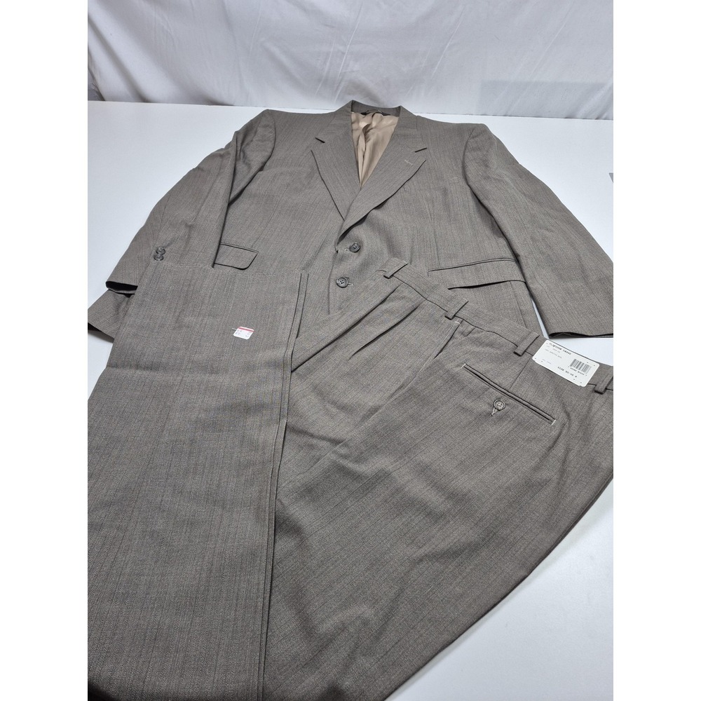 John Alexander Suit Men's 50 Brown 100% Wool Stripe 2 Piece 46x36 USA NWT